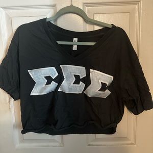 Hand cropped, stitched letters, tri sigma